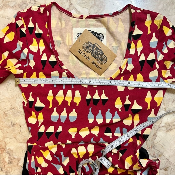 Effie's Heart NEW Rachel Red Carafe Print Short Sleeves Belted Dress Small - Picture 10 of 14